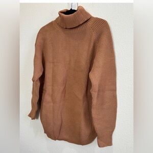 NWT Women's Oversized Brown Turtleneck Knitted Sweater Boho Cottage Warm M